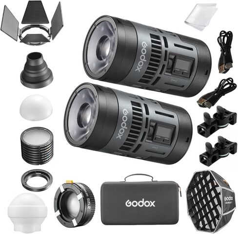مصباح فيديو Godox RS100R 100W RGB LED، ضوء تصوير COB محمول كامل الألوان، 1800K-10000K، تعتيم 0.1%، CRI/TLCI 95، HSI/RGBW/Gel/X-Y، 14 تأثيرات FX، تحكم بلوتوث/DMX in Kuwait