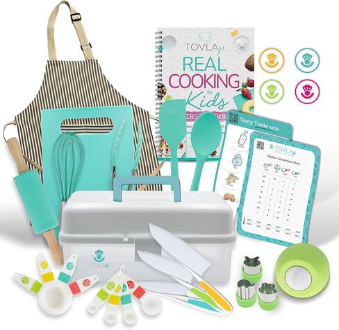 Tovla Jr. Kids Real Cooking and Baking Gift Set with Cookbook and Storage Case- Montessori Complete Cooking Supplies for the Junior Chef - Set for Girls & Boys - Utensils and Kid Safe Knives. in Saudi Arabia