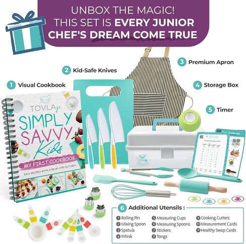 Tovla Jr. Kids Real Cooking and Baking Gift Set with Cookbook and Storage Case- Montessori Complete Cooking Supplies for the Junior Chef - Set for Girls & Boys - Utensils and Kid Safe Knives. in Saudi Arabia