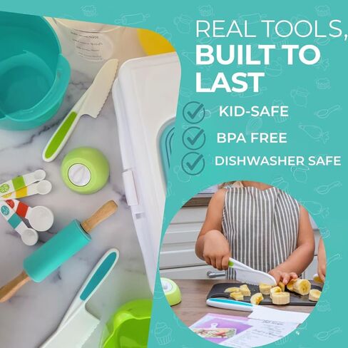 Tovla Jr. Kids Real Cooking and Baking Gift Set with Cookbook and Storage Case- Montessori Complete Cooking Supplies for the Junior Chef - Set for Girls & Boys - Utensils and Kid Safe Knives. in Saudi Arabia