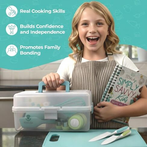 Tovla Jr. Kids Real Cooking and Baking Gift Set with Cookbook and Storage Case- Montessori Complete Cooking Supplies for the Junior Chef - Set for Girls & Boys - Utensils and Kid Safe Knives. in Saudi Arabia