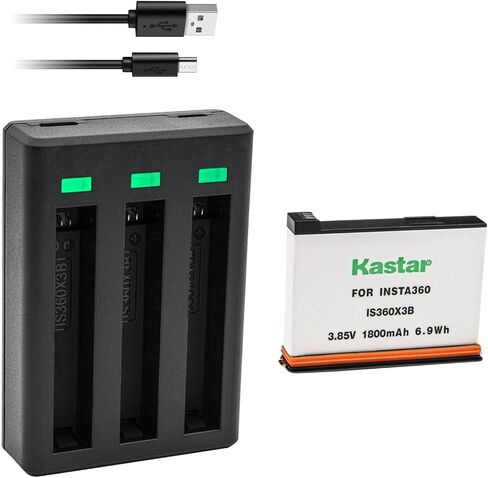 شاحن بطارية USB ثلاثي Kastar IS360X3B متوافق مع بطارية ليثيوم بوليمر Insta 360 X3 القابلة لإعادة الشحن، Insta360 X3 72MP مقاومة للماء 5.7K 360° VR AI Action Helmet Camera in Kuwait