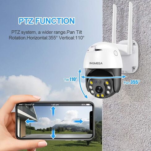 كاميرا أمان 5 ميجابكسل PTZ WiFi في الهواء الطلق، كاميرا مراقبة لاسلكية بدقة 1920 بكسل عالية الدقة، كاميرا IP مقاومة للماء، صوت ثنائي الاتجاه، رؤية ليلية محسنة، كشف الحركة، ONVIF، فتحة بطاقة SD، 393-5 ميجابكسل in Kuwait