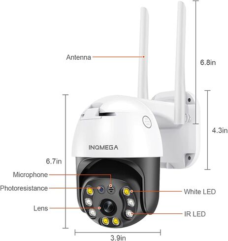 كاميرا أمان 5 ميجابكسل PTZ WiFi في الهواء الطلق، كاميرا مراقبة لاسلكية بدقة 1920 بكسل عالية الدقة، كاميرا IP مقاومة للماء، صوت ثنائي الاتجاه، رؤية ليلية محسنة، كشف الحركة، ONVIF، فتحة بطاقة SD، 393-5 ميجابكسل in Kuwait