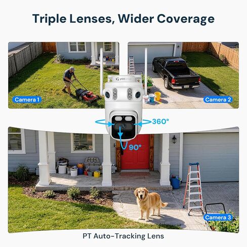 yeewise Triple Lens WiFi Security Camera with AI Tracking, WiFi 6 Outdoor PTZ Camera, 360° View Home Security, 5/2.4Ghz Dual Band, Easy Bluetooth Setup, Plug-in Power in Saudi Arabia