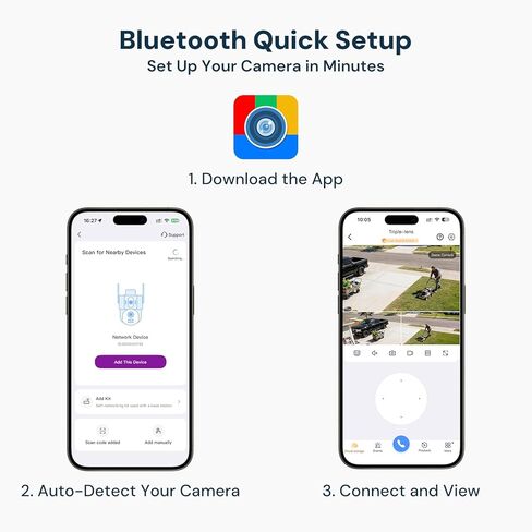 yeewise Triple Lens WiFi Security Camera with AI Tracking, WiFi 6 Outdoor PTZ Camera, 360° View Home Security, 5/2.4Ghz Dual Band, Easy Bluetooth Setup, Plug-in Power in Saudi Arabia