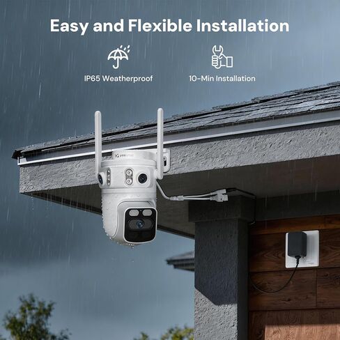 yeewise Triple Lens WiFi Security Camera with AI Tracking, WiFi 6 Outdoor PTZ Camera, 360° View Home Security, 5/2.4Ghz Dual Band, Easy Bluetooth Setup, Plug-in Power in Saudi Arabia