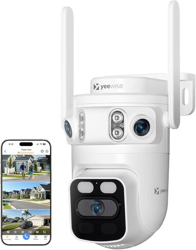 yeewise Triple Lens WiFi Security Camera with AI Tracking, WiFi 6 Outdoor PTZ Camera, 360° View Home Security, 5/2.4Ghz Dual Band, Easy Bluetooth Setup, Plug-in Power in Saudi Arabia