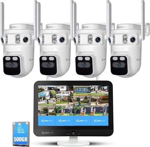 yeewise Triple Lens WiFi Security Camera with AI Tracking, WiFi 6 Outdoor PTZ Camera, 360° View Home Security, 5/2.4Ghz Dual Band, Easy Bluetooth Setup, Plug-in Power in Saudi Arabia