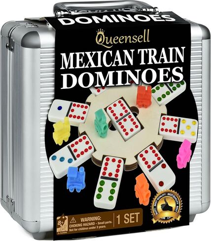 Queensell Mexican Train Dominoes Set for Adults Tile Board Game - Dominos Set for Classic Board Games - Double 12 Dominoes Set for Family Games - Domino Set 91 Tiles with Aluminum Case in Saudi Arabia