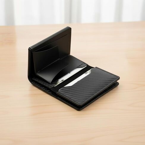 Men's black Card Wallet, RFID Blocking & Carbon Fiber Style, with Quick-Access Card Box, Holds 7-9 Cards & Cash Slot in Saudi Arabia