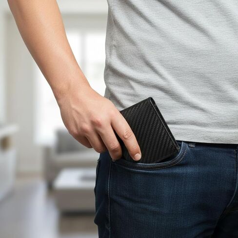 Men's black Card Wallet, RFID Blocking & Carbon Fiber Style, with Quick-Access Card Box, Holds 7-9 Cards & Cash Slot in Saudi Arabia