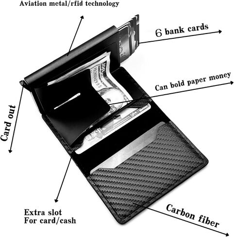 Men's black Card Wallet, RFID Blocking & Carbon Fiber Style, with Quick-Access Card Box, Holds 7-9 Cards & Cash Slot in Saudi Arabia