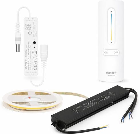 طقم التحكم عن بعد MLR1 Mini Single Color LED Controller & C3 White CCT Remote Bundle (24V 400W IP67 LED Driver + 24V COB LED strip 480LED/m CRI90 3000K أبيض دافئ) in Kuwait