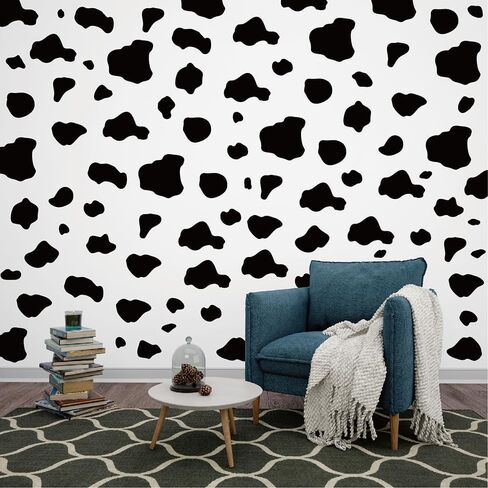 260 PCS Black Cow Spots Wall Decals – 10 Sheets Peel & Stick Removable Vinyl Cow Print Stickers, Mixed Sizes (1.6"–4.2"), Modern Farmhouse & Western Wall Decor for Living Room, Bedroom & Accent Walls in Kuwait