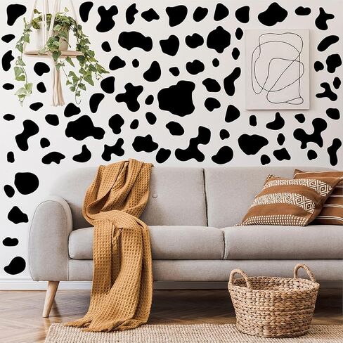 260 PCS Black Cow Spots Wall Decals – 10 Sheets Peel & Stick Removable Vinyl Cow Print Stickers, Mixed Sizes (1.6"–4.2"), Modern Farmhouse & Western Wall Decor for Living Room, Bedroom & Accent Walls in Kuwait