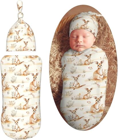 Watercolor Grey Husky Dogs Newborn Swaddle Blankets Hat Sets Soft Baby Receiving Blanket Swaddle Sack for Baby Shower Infant Boy Girl Gift in Saudi Arabia
