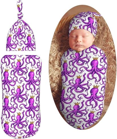 Watercolor Grey Husky Dogs Newborn Swaddle Blankets Hat Sets Soft Baby Receiving Blanket Swaddle Sack for Baby Shower Infant Boy Girl Gift in Saudi Arabia
