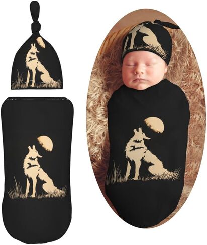Watercolor Grey Husky Dogs Newborn Swaddle Blankets Hat Sets Soft Baby Receiving Blanket Swaddle Sack for Baby Shower Infant Boy Girl Gift in Saudi Arabia