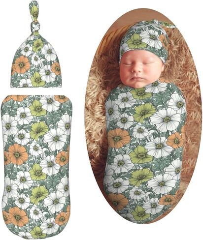 Watercolor Grey Husky Dogs Newborn Swaddle Blankets Hat Sets Soft Baby Receiving Blanket Swaddle Sack for Baby Shower Infant Boy Girl Gift in Saudi Arabia