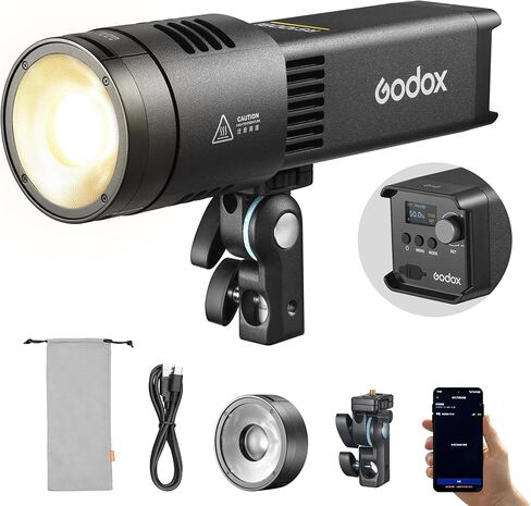 مصباح فيديو GODOX RS100BI LED، 100 وات ثنائي اللون 2800k-6500k، يصل إلى 28,600lux@1m(5600K) مع عاكس عدسة، ضوء سفر صغير جدًا، بطارية مدمجة، لاستوديو YouTube TikTok in Kuwait