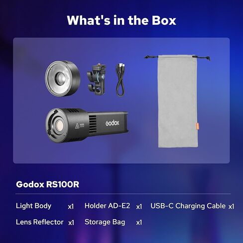 Godox RS100R 100W RGB Led Video Light 1800K-10000K، بطارية مدمجة، التحكم في التطبيق، لتسجيل الفيديو في الاستوديو، والتصوير in Kuwait