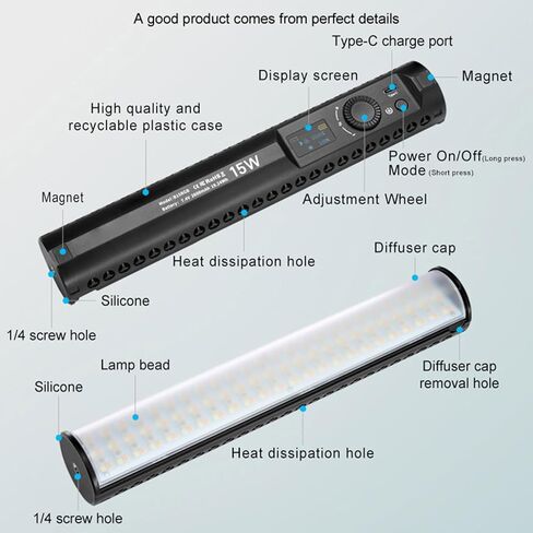 ضوء التصوير الفوتوغرافي VLOGLITE B15RGB LED، 192 خرزة LED عالية CRI95+ 120 زاوية شعاع وسطوع 1900LUX، مع 20 مؤثر مشهد وبطارية قابلة لإعادة الشحن 2600 مللي أمبير في الساعة، للصور الشخصية in Kuwait
