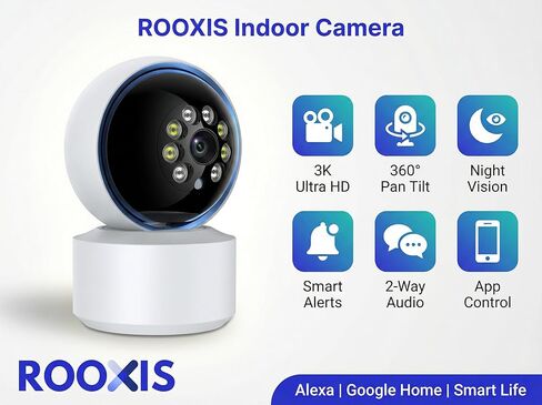 كاميرا أمان داخلية 4K لاسلكية 360 درجة PTZ، كاميرا واي فاي فائقة الدقة مع تتبع حركة AI، رؤية ليلية ملونة، صوت ثنائي الاتجاه، كاميرا أمان منزلية، تطبيق الحياة الذكية. in Kuwait
