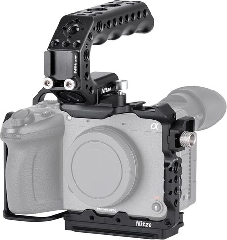 Nitze طقم قفص كامل لكاميرا Sony FX2 ومقبض XLR، قفص FX2 مع مقبض Lil Stinger الناتو العلوي، مشبك كابل HDMI، حاجز ناتو مدمج، حذاء بارد ولوحة تحرير سريعة لـ Arca-Swiss - T-S16D in Kuwait