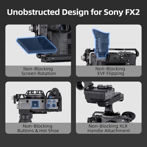 Nitze طقم قفص كامل لكاميرا Sony FX2 ومقبض XLR، قفص FX2 مع مقبض Lil Stinger الناتو العلوي، مشبك كابل HDMI، حاجز ناتو مدمج، حذاء بارد ولوحة تحرير سريعة لـ Arca-Swiss - T-S16D in Kuwait