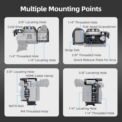 Nitze طقم قفص كامل لكاميرا Sony FX2 ومقبض XLR، قفص FX2 مع مقبض Lil Stinger الناتو العلوي، مشبك كابل HDMI، حاجز ناتو مدمج، حذاء بارد ولوحة تحرير سريعة لـ Arca-Swiss - T-S16D in Kuwait