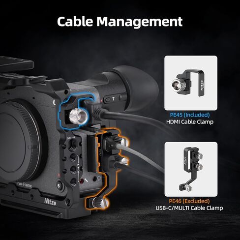 Nitze طقم قفص كامل لكاميرا Sony FX2 ومقبض XLR، قفص FX2 مع مقبض Lil Stinger الناتو العلوي، مشبك كابل HDMI، حاجز ناتو مدمج، حذاء بارد ولوحة تحرير سريعة لـ Arca-Swiss - T-S16D in Kuwait