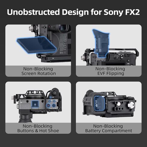قفص Nitze FX2، قفص كامل لكاميرا Sony FX2 ومقبض XLR، مع مشبك كابل HDMI، وسكة ناتو مدمجة، وحذاء بارد ولوحة تحرير سريعة لـ Arca-Swiss - T-S16B in Kuwait