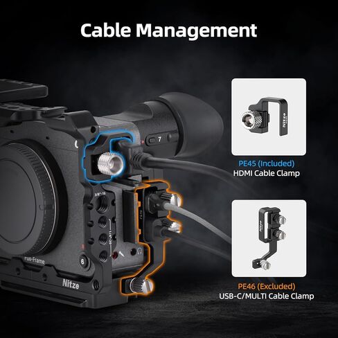 قفص Nitze FX2، قفص كامل لكاميرا Sony FX2 ومقبض XLR، مع مشبك كابل HDMI، وسكة ناتو مدمجة، وحذاء بارد ولوحة تحرير سريعة لـ Arca-Swiss - T-S16B in Kuwait