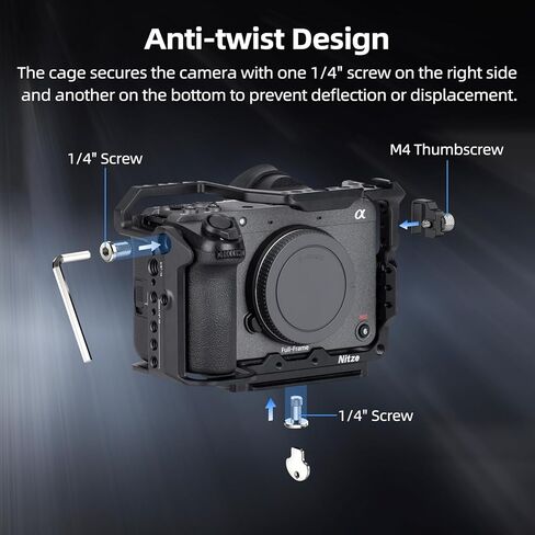 قفص Nitze FX2، قفص كامل لكاميرا Sony FX2 ومقبض XLR، مع مشبك كابل HDMI، وسكة ناتو مدمجة، وحذاء بارد ولوحة تحرير سريعة لـ Arca-Swiss - T-S16B in Kuwait