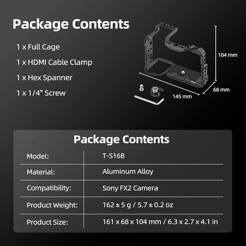 قفص Nitze FX2، قفص كامل لكاميرا Sony FX2 ومقبض XLR، مع مشبك كابل HDMI، وسكة ناتو مدمجة، وحذاء بارد ولوحة تحرير سريعة لـ Arca-Swiss - T-S16B in Kuwait