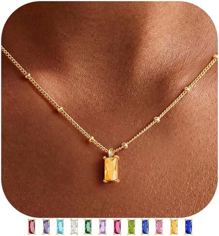 Yoosteel Dainty Birthstone Necklace for Women - 14K Gold Plated Cubic Zirconia Pendant Necklaces Trendy Friendship Birthday Jewelry Gifts for Women in Saudi Arabia