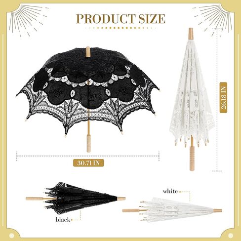 2 Pack Bride Groom Lace Parasol Umbrella Vintage Wedding Bridal Umbrella for Decoration Photo Tea Party Women's Clothing Wedding 1920s Party in Saudi Arabia