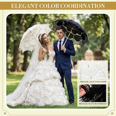 2 Pack Bride Groom Lace Parasol Umbrella Vintage Wedding Bridal Umbrella for Decoration Photo Tea Party Women's Clothing Wedding 1920s Party in Saudi Arabia