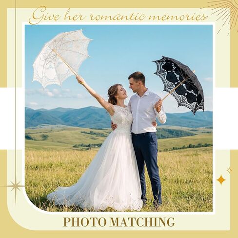 2 Pack Bride Groom Lace Parasol Umbrella Vintage Wedding Bridal Umbrella for Decoration Photo Tea Party Women's Clothing Wedding 1920s Party in Saudi Arabia