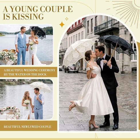 2 Pack Bride Groom Lace Parasol Umbrella Vintage Wedding Bridal Umbrella for Decoration Photo Tea Party Women's Clothing Wedding 1920s Party in Saudi Arabia