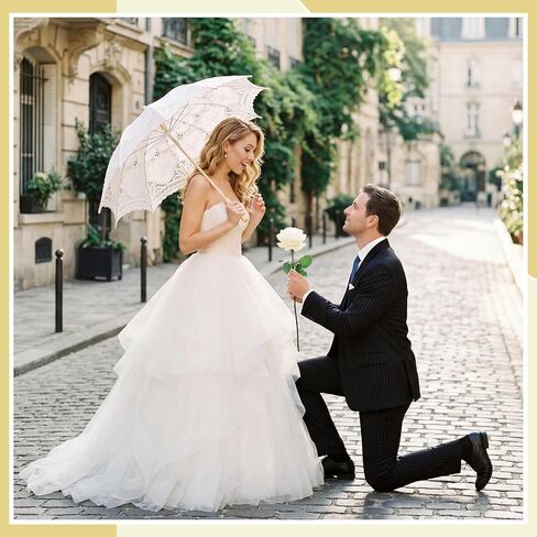 2 Pack Bride Groom Lace Parasol Umbrella Vintage Wedding Bridal Umbrella for Decoration Photo Tea Party Women's Clothing Wedding 1920s Party in Saudi Arabia