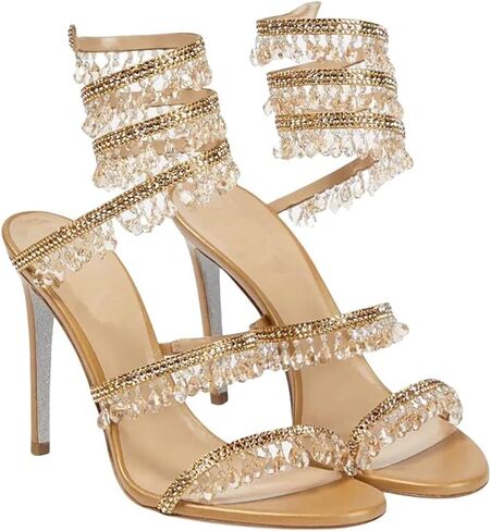 المرأة كريستال التفاف الدانتيل يصل Stiletto الكعب العالي Slingback جولة تو الدانتيل يصل شرابة التفاف حول صنادل عالية الكعب in Kuwait