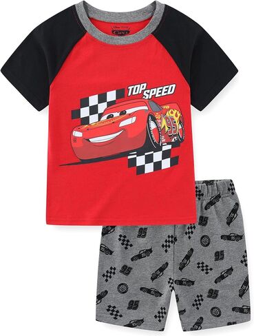 Disney Cars Lightning McQueen Boys’ Short Sleeve T-Shirt and Shorts Set for Toddler and Little Kids – Red/Grey in Saudi Arabia