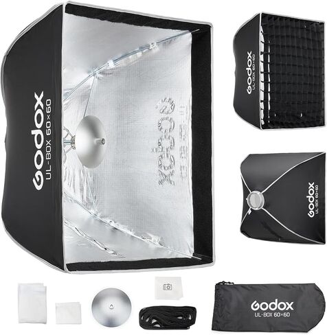 Godox Softbox UL-24 بوصة × 24 بوصة / 60 × 60 سم، صندوق ناعم على شكل مظلة بوينز سريع التحرير مع شبكة، ناشر، حقيبة للتصوير الفوتوغرافي لإضاءة صندوق ناعم في الاستوديو، تصوير صورة المنتج، تسجيل الفيديو، البث المباشر in Kuwait