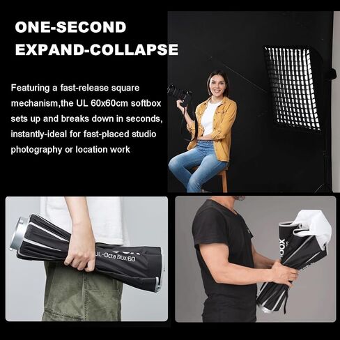 Godox Softbox UL-24 بوصة × 24 بوصة / 60 × 60 سم، صندوق ناعم على شكل مظلة بوينز سريع التحرير مع شبكة، ناشر، حقيبة للتصوير الفوتوغرافي لإضاءة صندوق ناعم في الاستوديو، تصوير صورة المنتج، تسجيل الفيديو، البث المباشر in Kuwait