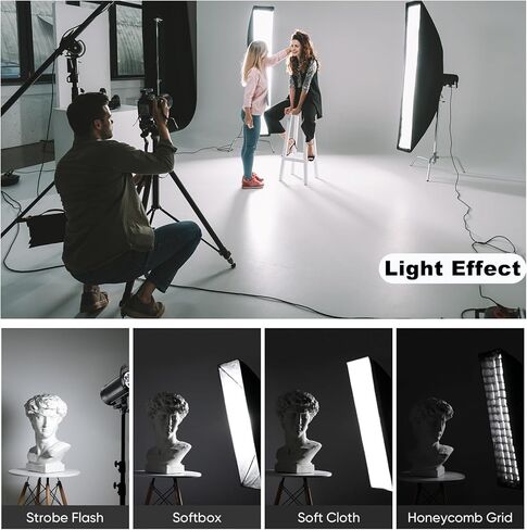 Godox Strip Softbox، 2PCS FW22x90cm / 8.7x35.4 Bowens Mount Softbox مع شبكة قرص العسل، طقم إضاءة صندوق ناعم قابل للفصل مع Speedring لاستوديو ستروب فلاش صورة المنتج التصوير الفوتوغرافي in Kuwait