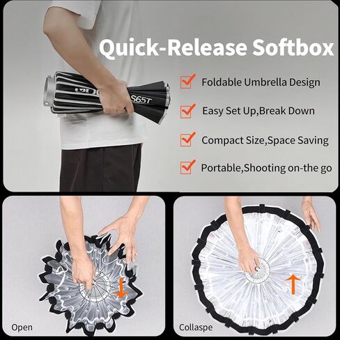 Godox Softbox S85T 85 سم / 33.5 بوصة، مظلة سريعة التحرير Softbox Bowens Mount مع ناشرات أمامية وداخلية قابلة للإزالة، صندوق إضاءة ناعم قابل للطي للاستوديو المنزلي والسفر والتصوير الفوتوغرافي لصورة المنتج in Kuwait