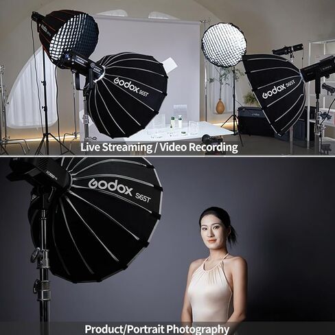 Godox Softbox S85T 85 سم / 33.5 بوصة، مظلة سريعة التحرير Softbox Bowens Mount مع ناشرات أمامية وداخلية قابلة للإزالة، صندوق إضاءة ناعم قابل للطي للاستوديو المنزلي والسفر والتصوير الفوتوغرافي لصورة المنتج in Kuwait
