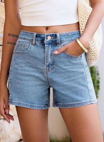 Sidefeel Women's Jean Shorts High Waisted Stretchy Casual Side Seam Denim Shorts in Saudi Arabia